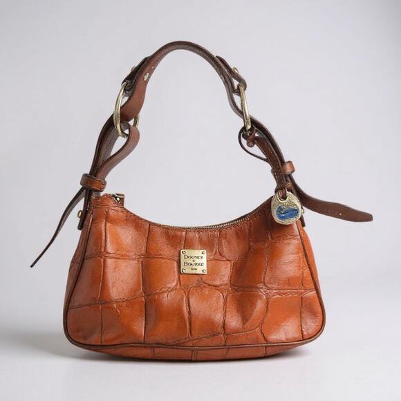 Vintage Dooney & Bourke Croco Leather Shoulder Bag - Coral Orange